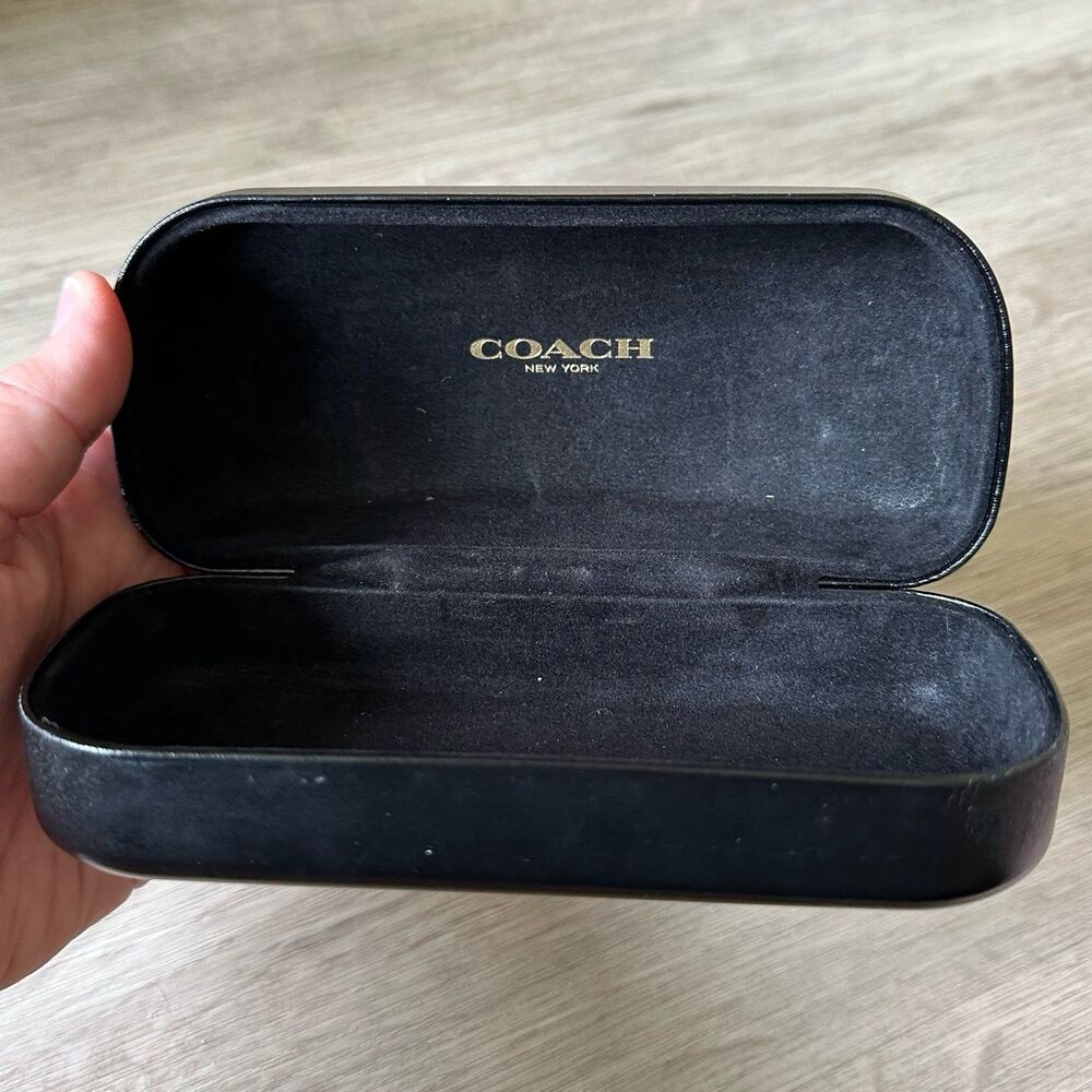 Coach Black Leather Hard Clam Shell Eyewear Glasses Case - Picture 1 of 8